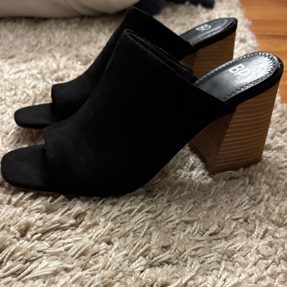 Women's Black Block Heel Mules